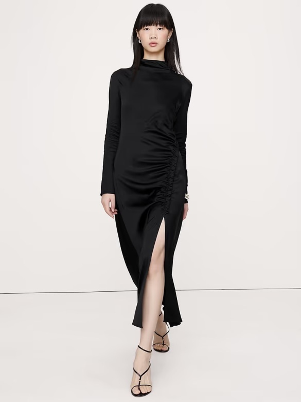 Banana Republic Stretch-Satin Ruched Maxi Dress 889658